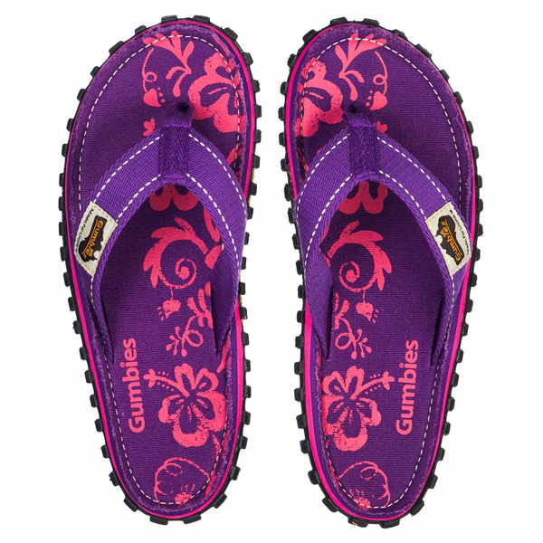 Gumbies - women's ISLANDER CANVAS flip flops - PURPLE HIBISCUS