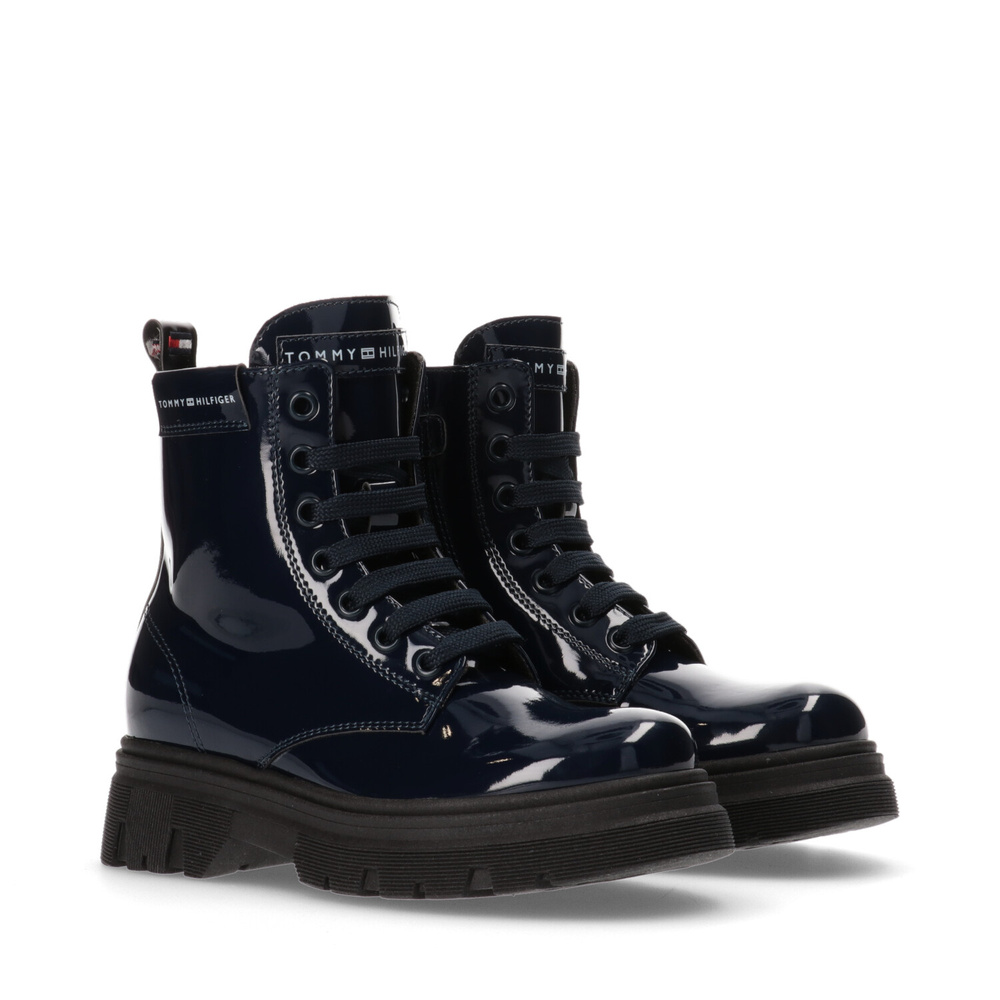 Tommy Hilfiger skórzane botki lakierowane LACE UP BOOTIE BLUE T4A5-33040-0775800-800