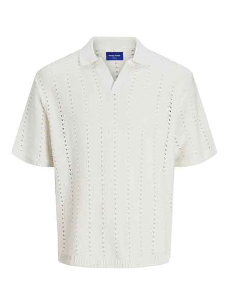 Jack&Jones men's JORPAROS KNIT ESTER SS CROCHET POLO shirt 12272562 SEA SALT