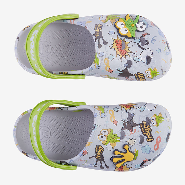 Coqui chodaki dziecięce LITTLE FROG 8701-630-4615 Khaki grey/Party green Hero + Amulet