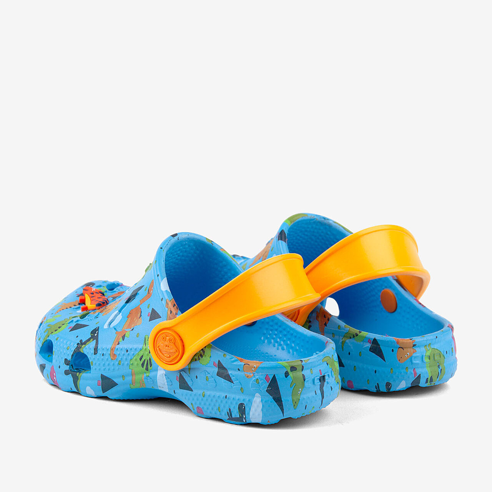 Coqui boys' clogs LITTLE FROG 8701-248-1711 Lt. blue/Lt. orange dino + amulet