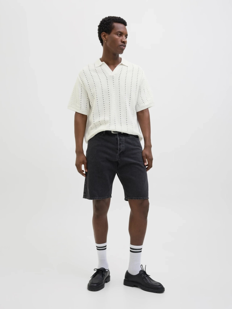 Jack&Jones men's JORPAROS KNIT ESTER SS CROCHET POLO shirt 12272562 SEA SALT