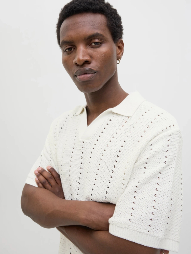 Jack&Jones koszulka męska JORPAROS KNIT ESTER SS CROCHET POLO 12272562 SEA SALT