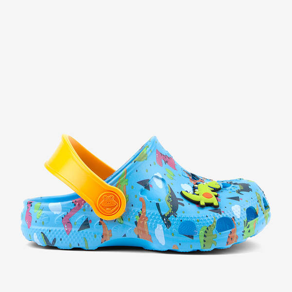 Coqui Clogs für Jungen LITTLE FROG 8701-248-1711 Lt. blau/Lt. orangefarbener Dino + Amulett
