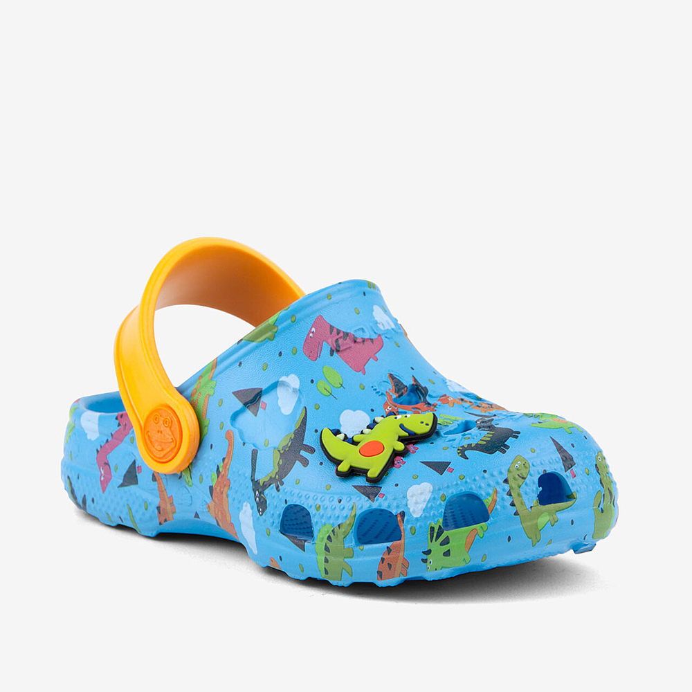 Coqui boys' clogs LITTLE FROG 8701-248-1711 Lt. blue/Lt. orange dino + amulet