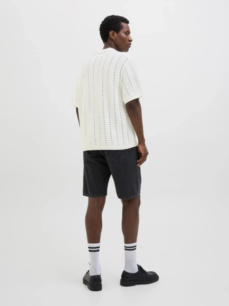 Jack&Jones men's JORPAROS KNIT ESTER SS CROCHET POLO shirt 12272562 SEA SALT